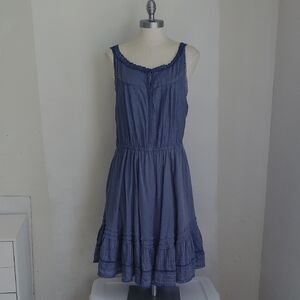 Levi's Womens Chambray Tiered Lace Trim Dress Sz XL Cottage Coquette Cowgirl